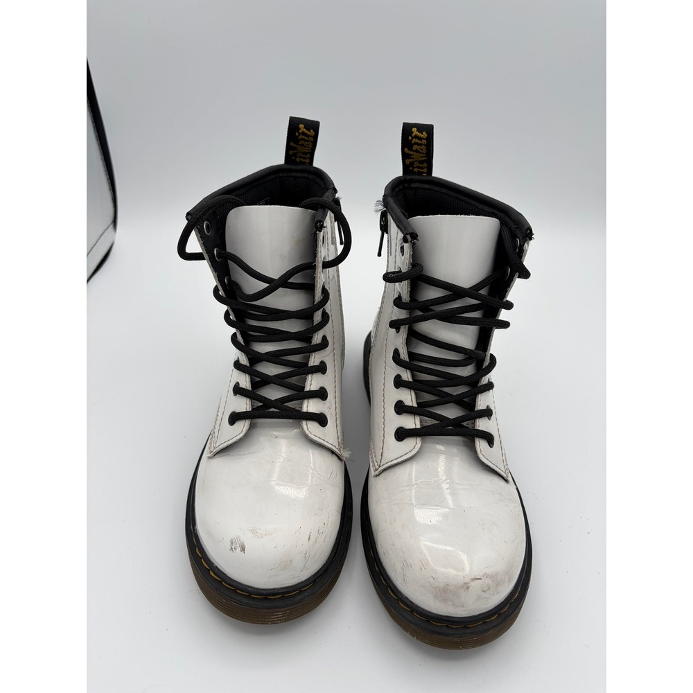 Dr. Martens 1460 J Boots Kids Size 3 White Patent Leather Lace Up Side Zip